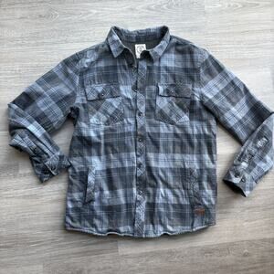Voyager Men's Lined Flannel Shirt Jacket Blue Plaid Size L
